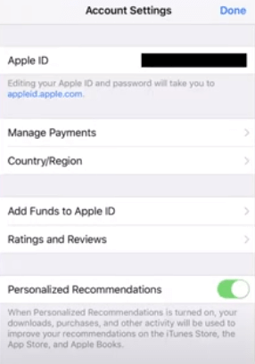 account settings screen