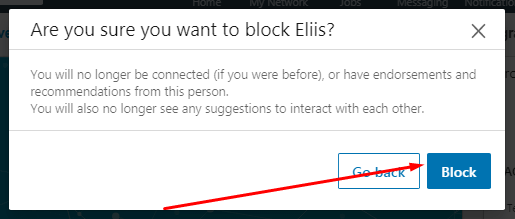 what happens if you block someone on linkedin