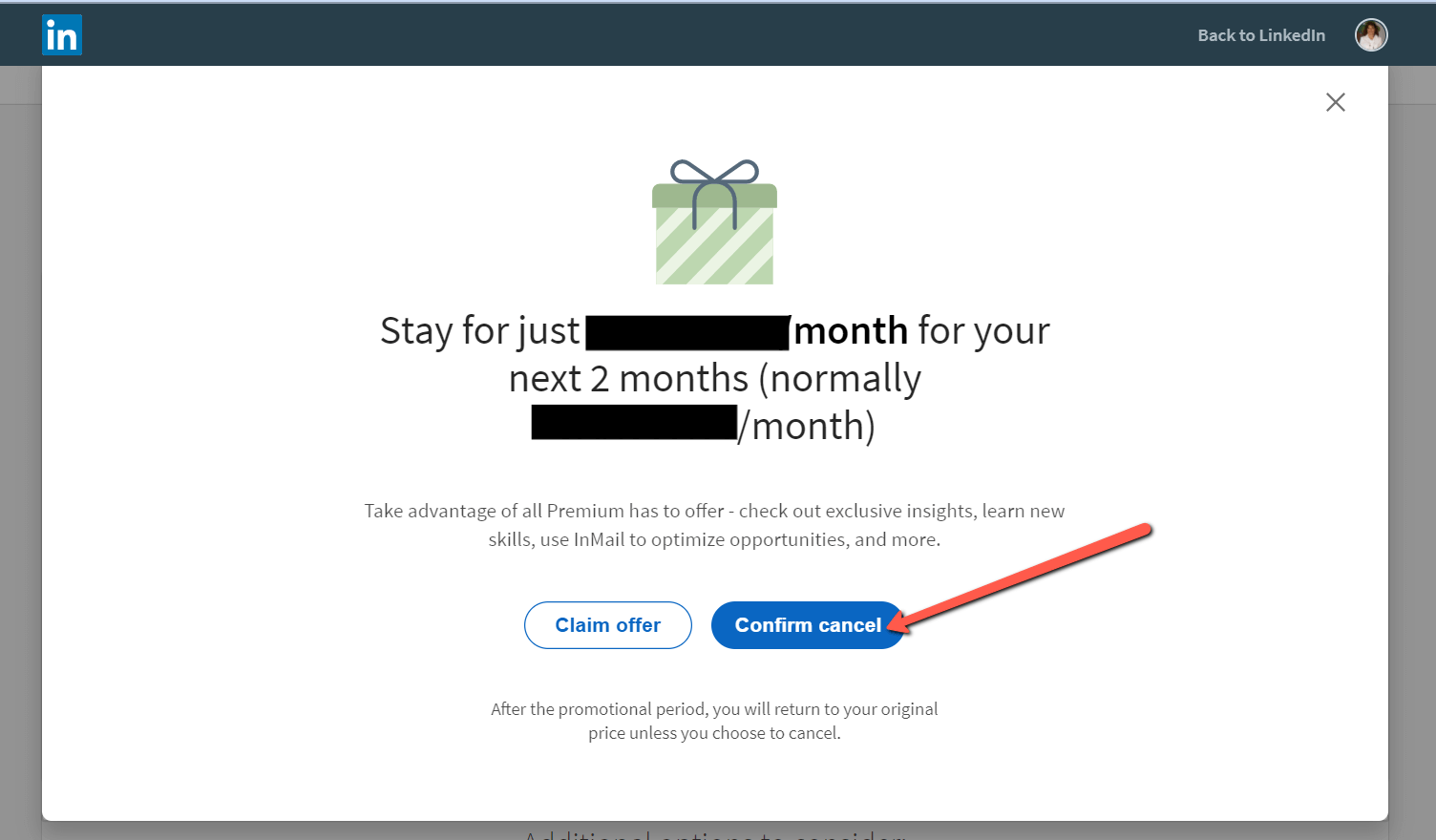 confirm cancel option