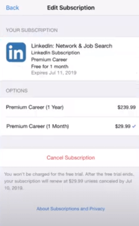 edit subscription page