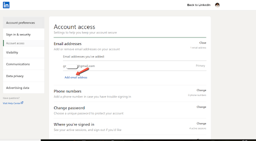 hover on add email address