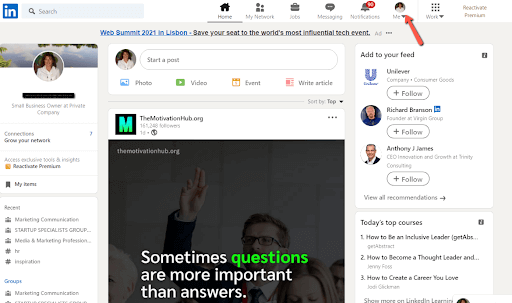 hover the mouse on the me icon