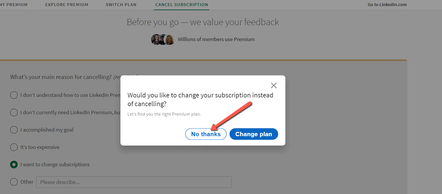 no thanks button