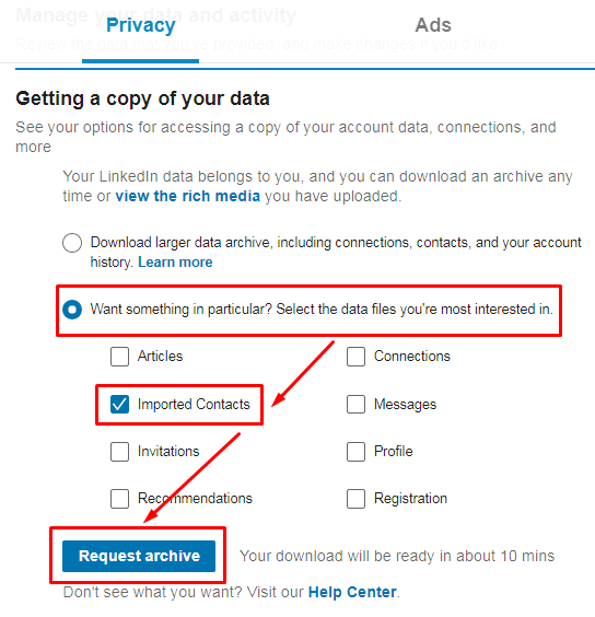 download linkedin contacts
