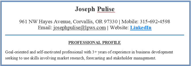 sample resume with linkedin link